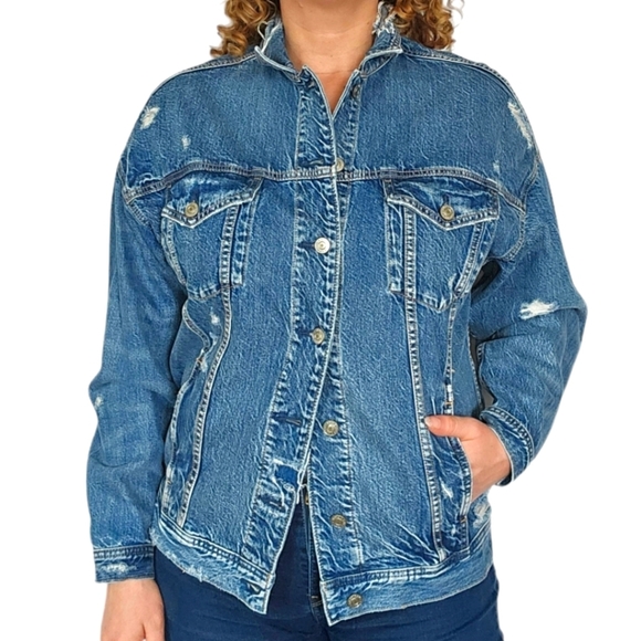American Eagle Distressed Men's Jean Jacket Size Small Blue - Picture 1 of 7
